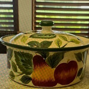 Decorative Green and Red Ceramic Casserole Dish
